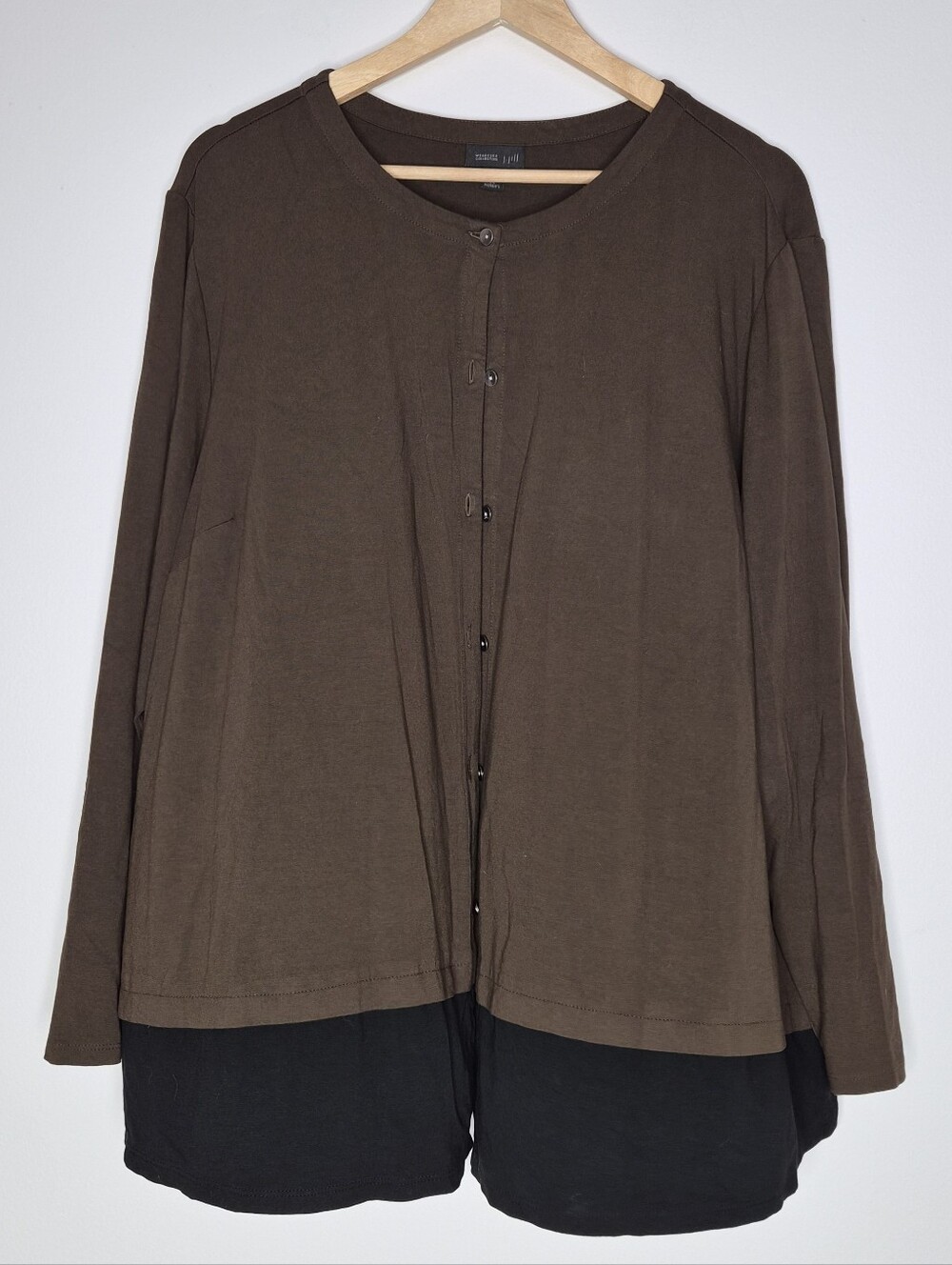 J. Jill Wearever Brown Knit Button Down Cardigan Layered Look Colorblock Hem 2X